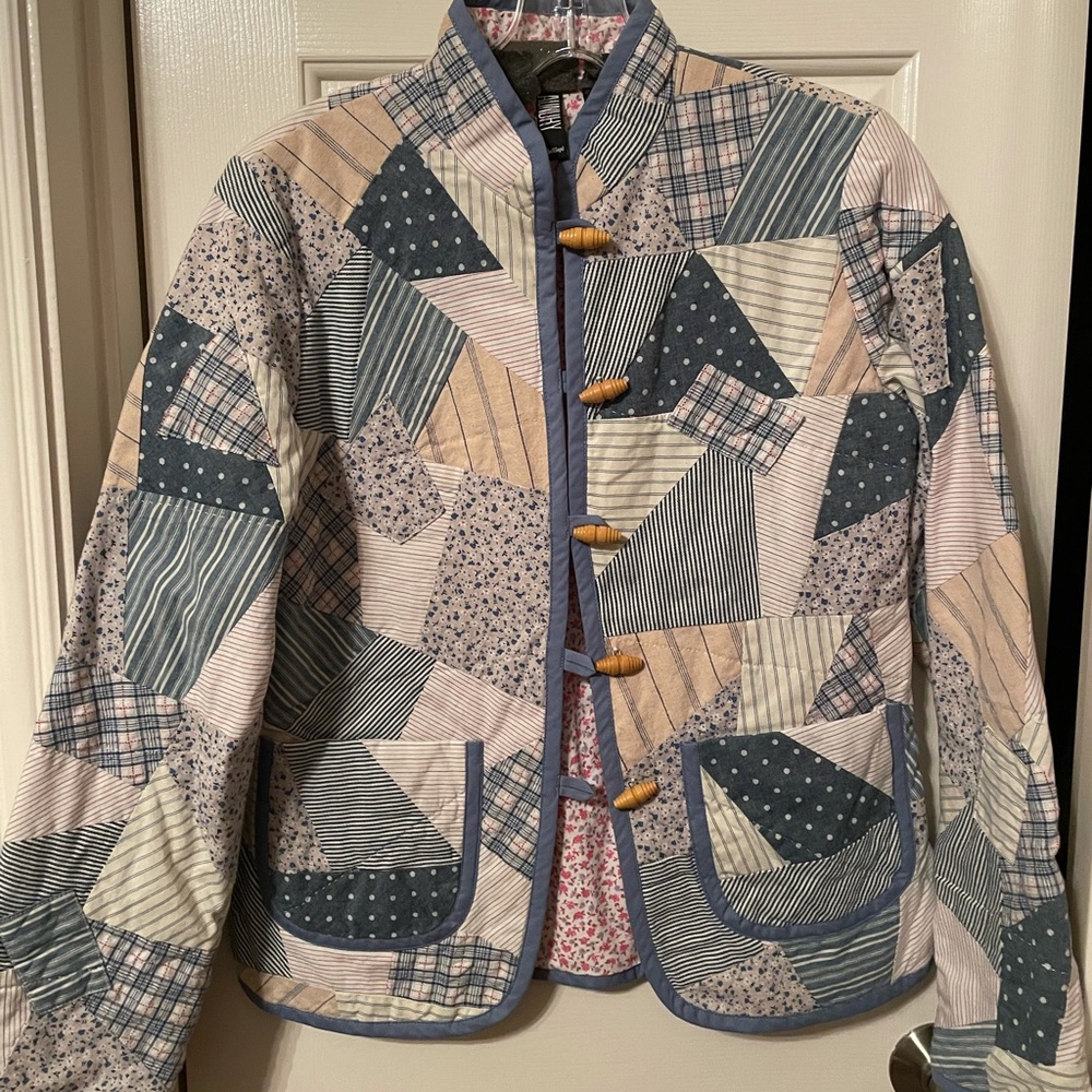 NWT Laundry Quilt Patchwork Blue White Tan Jacket